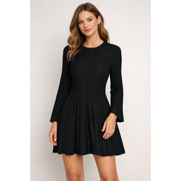 Pomander Place Dresses & Skirts - Pomander Place Womens Size S Black Ribbed Knit Sweater Adi Dress Long Sleeve
